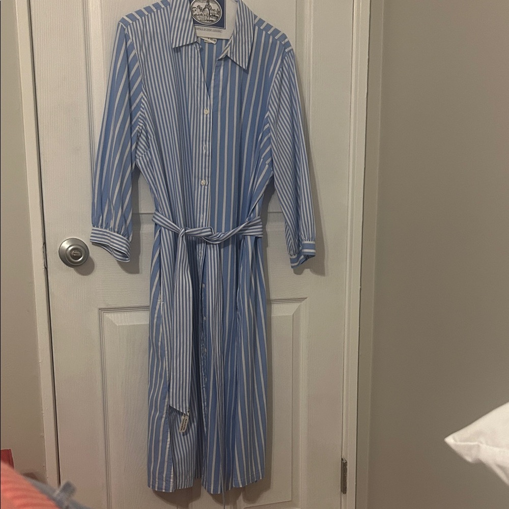 Blue and White Striped Shirt Dress